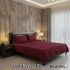 Soft Velvet Fleece Bedsheet-Maroon