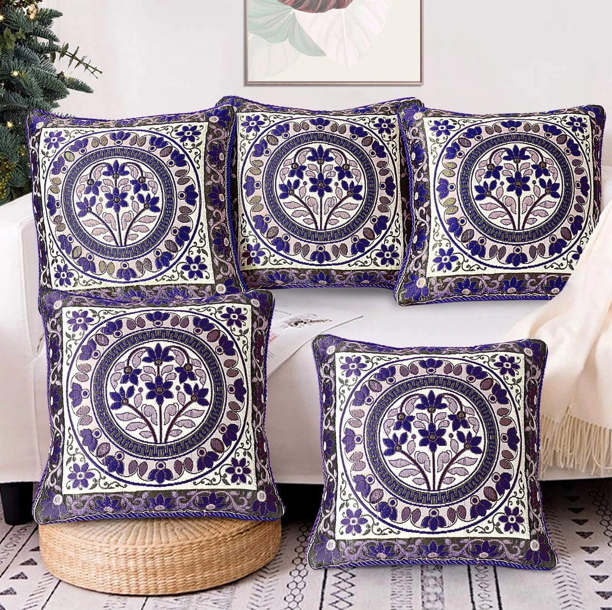 Velvet Jacquard Cushion Covers - 5pcs Set
