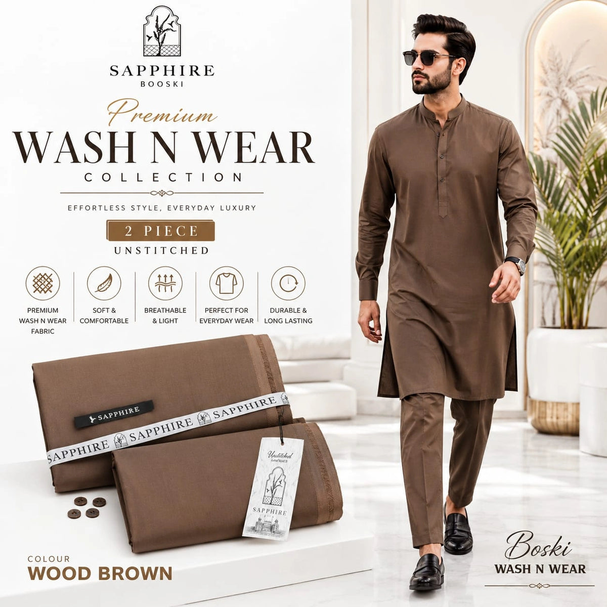 Premium Unstitched 4 Seasons imported Boski-WOOD BROWN