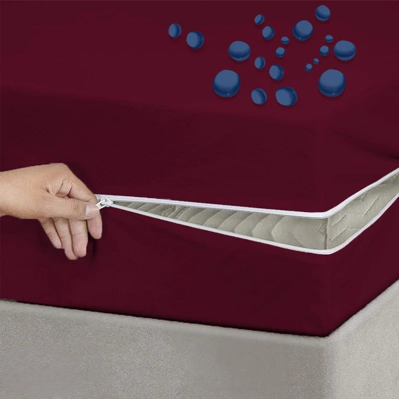 Waterproof mattress cover zipper style 6 sided-Mehroon-MPZ-621