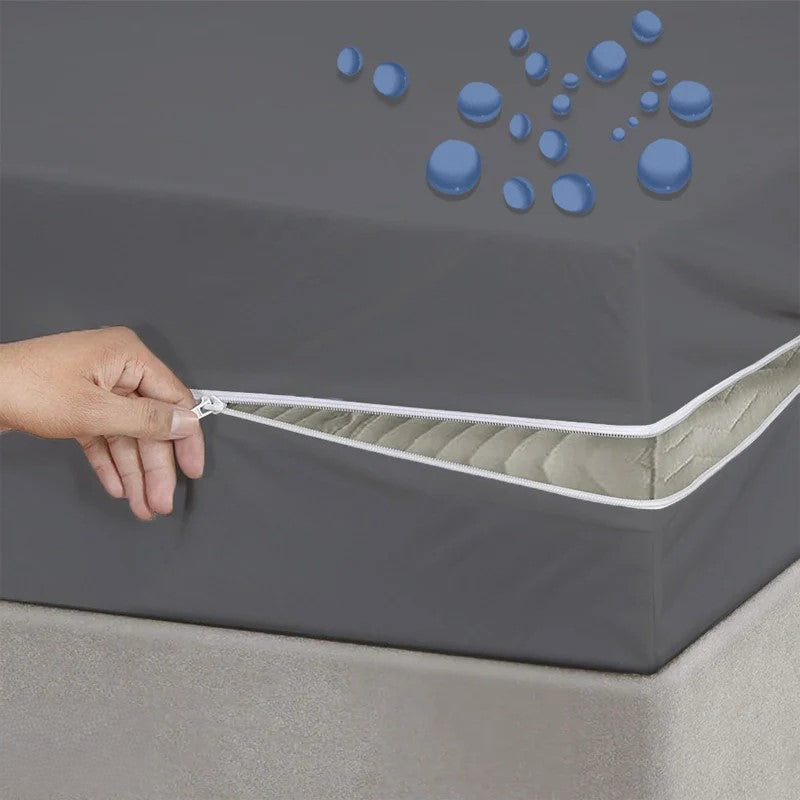 Waterproof mattress cover zipper style 6 sided-Grey-MPZ-620