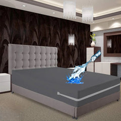 Waterproof mattress cover zipper style 6 sided-Grey-MPZ-620