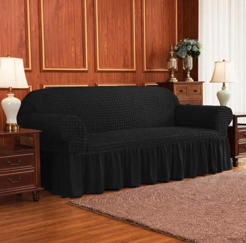 RUFFELED SUR SUCKER TURKISH SOFA COVER-Black