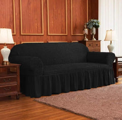 RUFFELED SUR SUCKER TURKISH SOFA COVER-Black