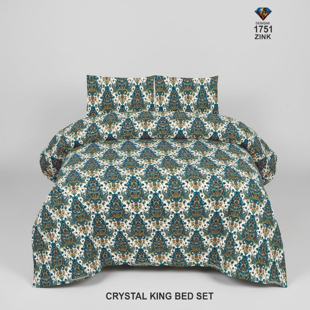 Crystal King Size Bed Sheet Set-3Pcs-Design-115
