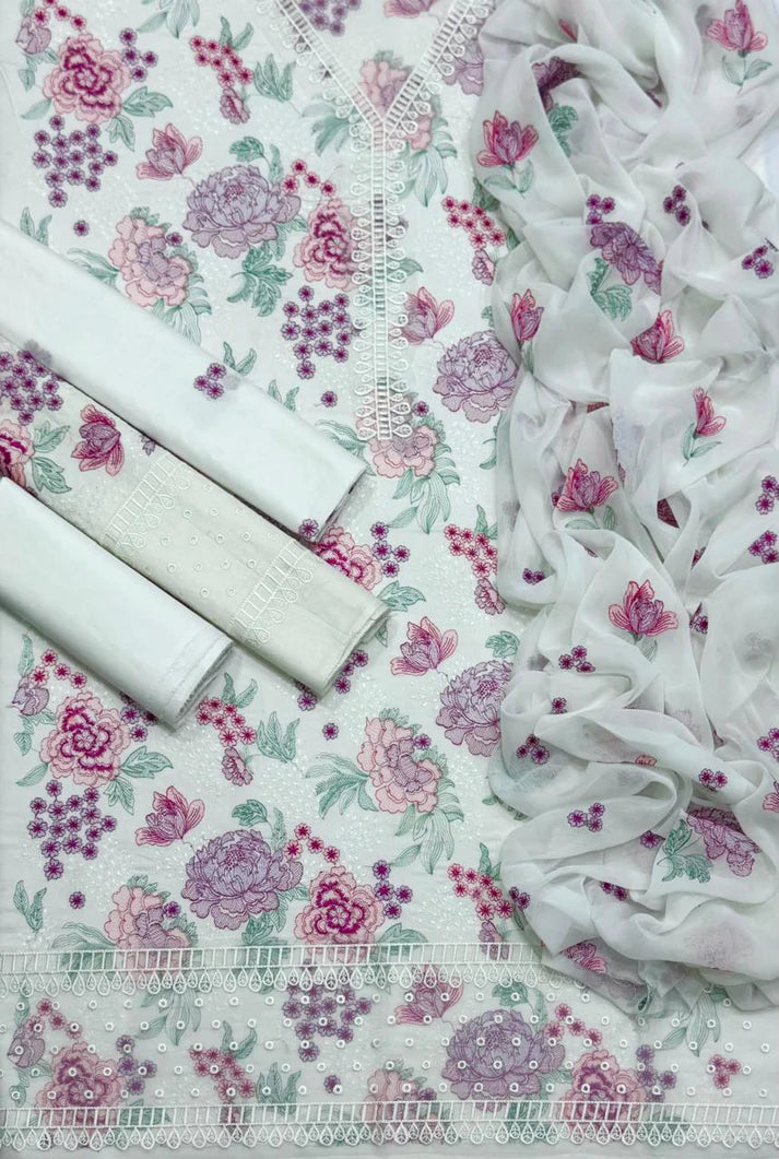 3 PIECE UNSTITCHED LAWN SUIT SUMMER COLLECTION 2025 (BAREEZE LAWN)