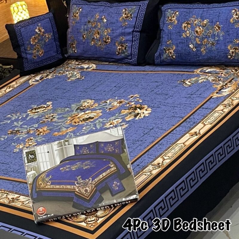 Cotton 4 Piece Double Bed Sheet Set | 3D Panel Bedsheet