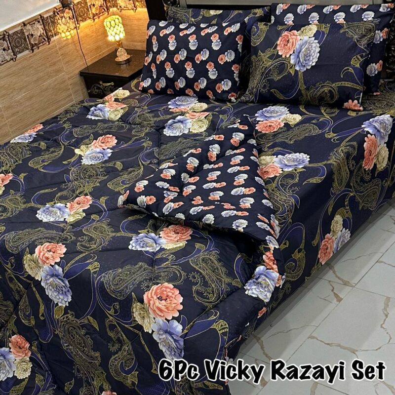 6 pcs Winter Vicky Razai Set | Winter Comforter Set (Soft Thick Comforter)