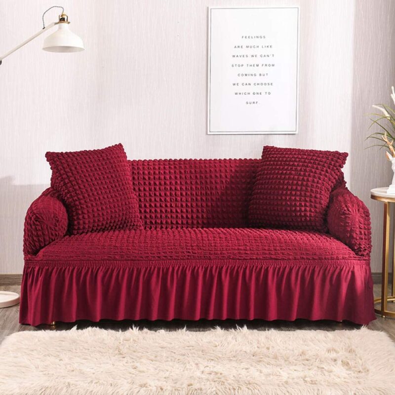 RUFFELED SUR SUCKER TURKISH SOFA COVER-Maroon