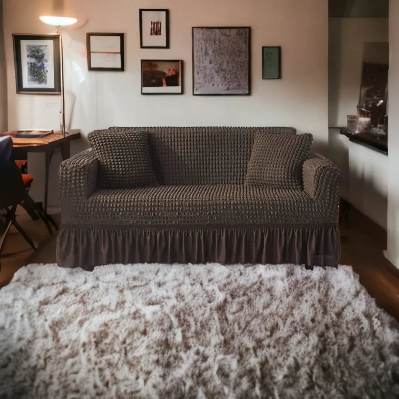 RUFFELED SUR SUCKER TURKISH SOFA COVER - Dark Brown